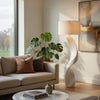 Koz Accent Floor Lamp | 66" Curved Sculpture | White Linen Shade