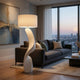 Koz Accent Floor Lamp | 66" Curved Sculpture | White Linen Shade