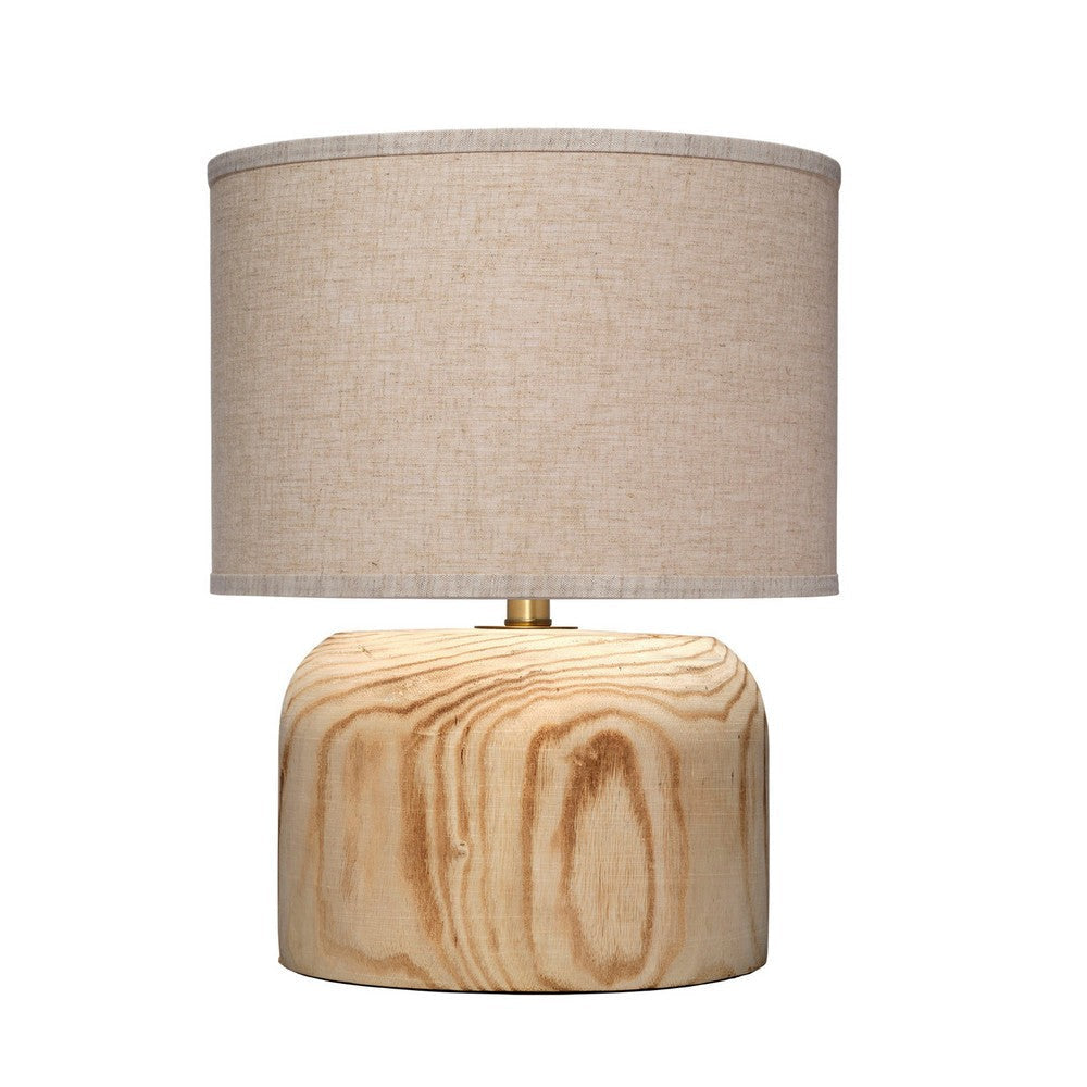 Timy Accent Table Lamp | 18" | Linen Drum Shade | Brown Wood Base