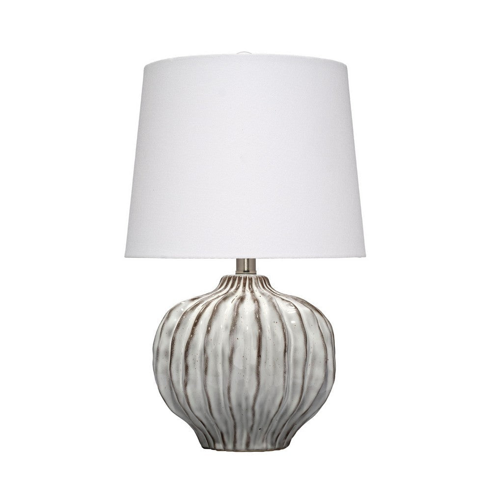 Riz Accent Table Lamp | 20" Ceramic Glaze Gray Silver | White Linen