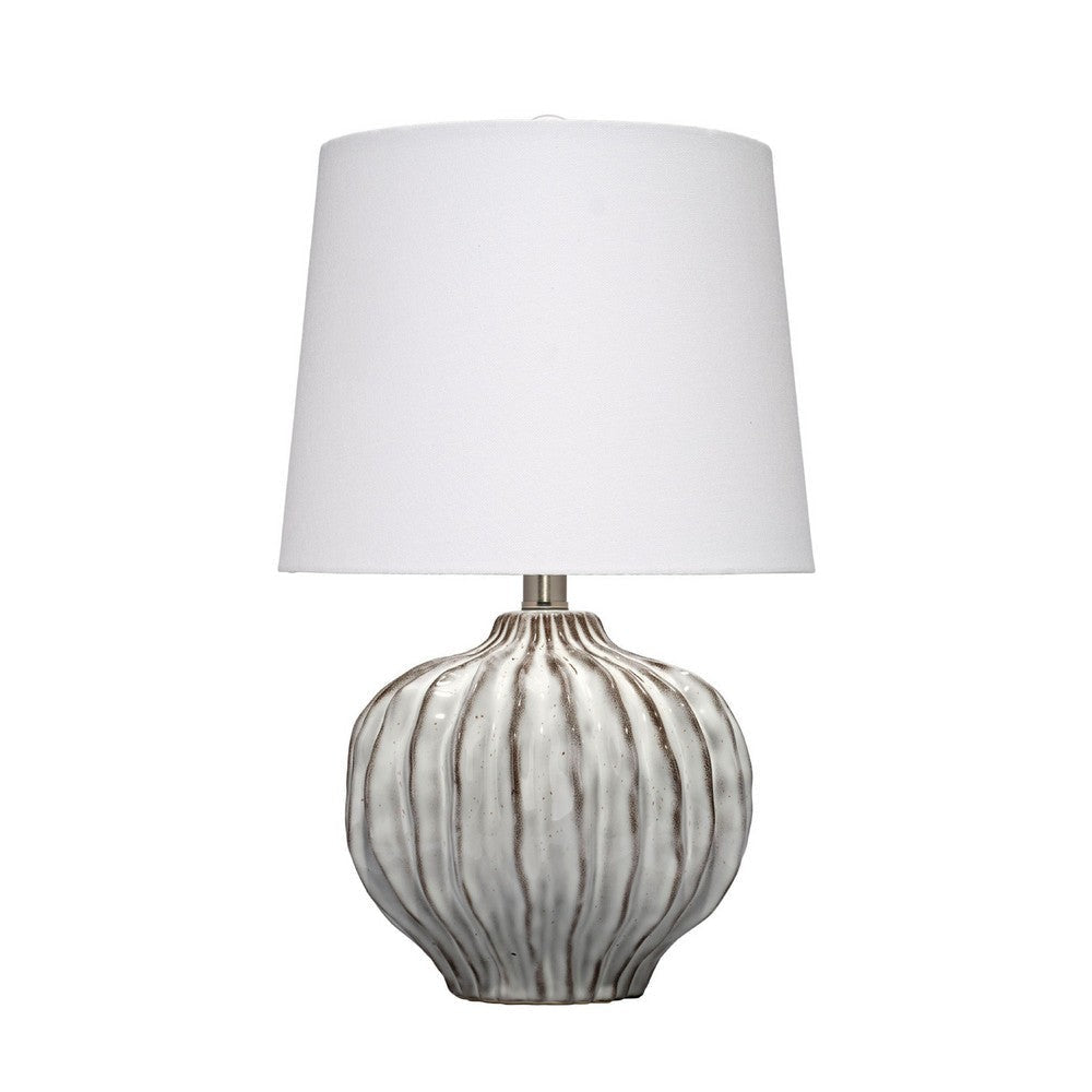 Riz Accent Table Lamp | 20’’ Ceramic Glaze Gray Silver | White Linen BM334553