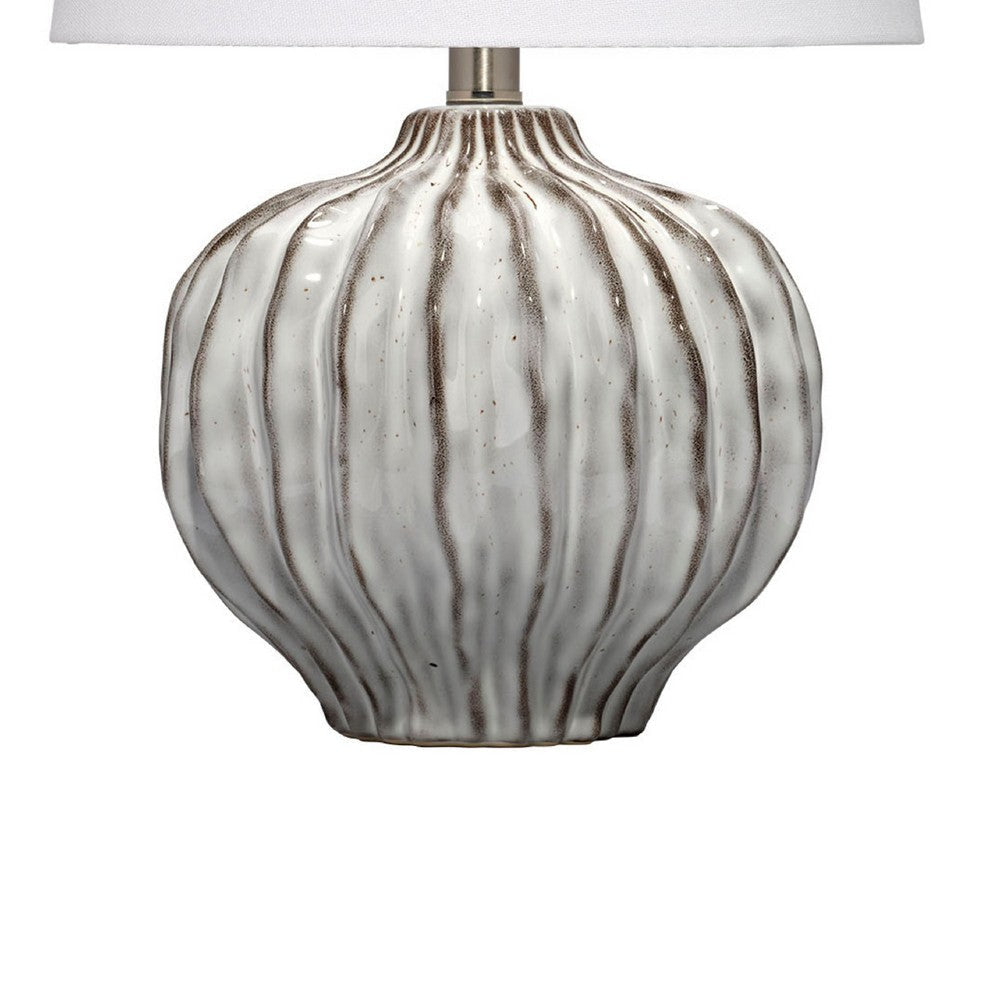 Riz Accent Table Lamp | 20’’ Ceramic Glaze Gray Silver | White Linen BM334553