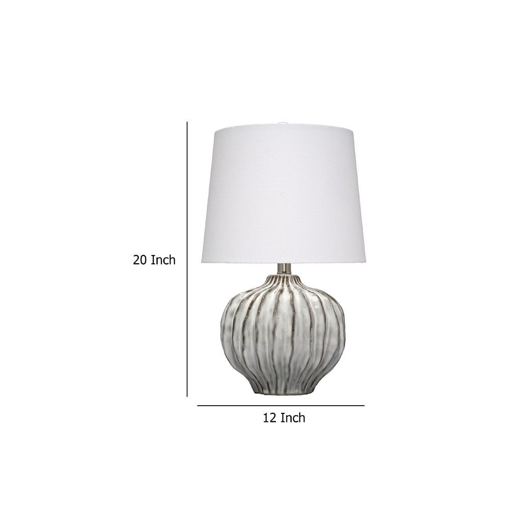 Riz Accent Table Lamp | 20’’ Ceramic Glaze Gray Silver | White Linen BM334553
