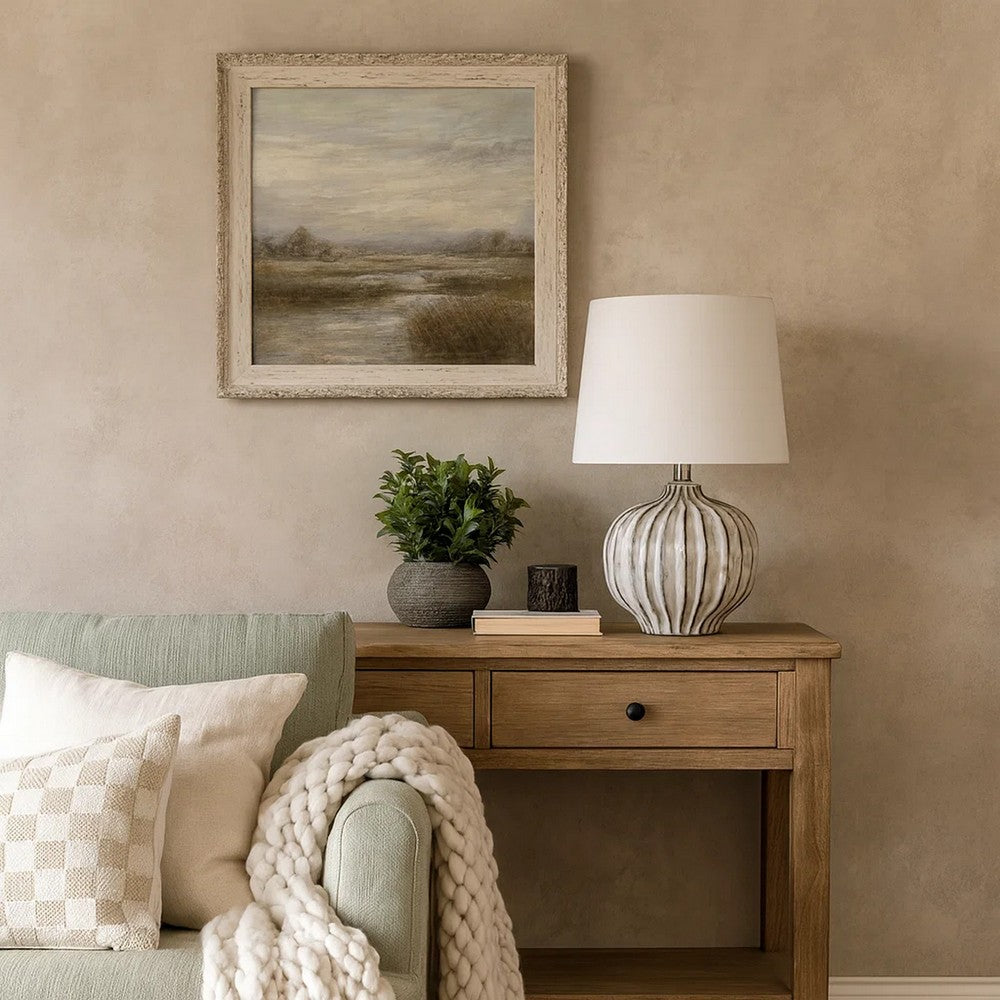 Riz Accent Table Lamp | 20" Ceramic Glaze Gray Silver | White Linen