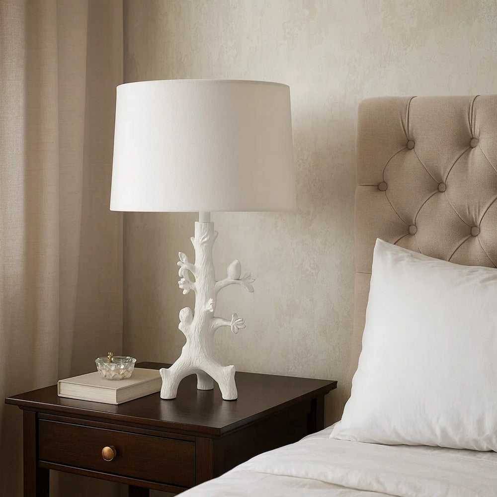 Sils Accent Table Lamp | Linen Shade | White Trunk Resin Base 28"
