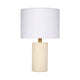 Myn Table Lamp | 18" | White Linen Drum Shade | Cream Leather Base