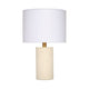 Myn Table Lamp | 18’’ | White Linen Drum Shade | Cream Leather Base