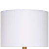 Myn Table Lamp | 18’’ | White Linen Drum Shade | Cream Leather Base