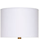 Myn Table Lamp | 18’’ | White Linen Drum Shade | Cream Leather Base