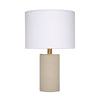 Myn Table Lamp | 18’’ | White Linen Drum Shade | Gray Leather Base