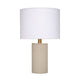 Myn Table Lamp | 18’’ | White Linen Drum Shade | Gray Leather Base
