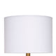 Myn Table Lamp | 18’’ | White Linen Drum Shade | Gray Leather Base