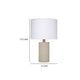 Myn Table Lamp | 18’’ | White Linen Drum Shade | Gray Leather Base