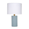 Myn Table Lamp | 18’’ | White Linen Drum Shade | Blue Leather Base