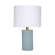 Myn Table Lamp | 18’’ | White Linen Drum Shade | Blue Leather Base