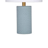 Myn Table Lamp | 18’’ | White Linen Drum Shade | Blue Leather Base