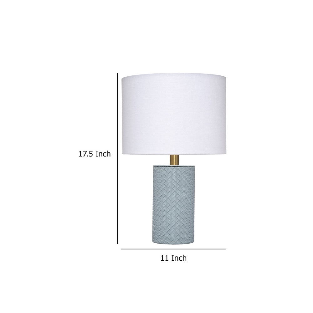 Myn Table Lamp | 18’’ | White Linen Drum Shade | Blue Leather Base