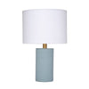 Myn Table Lamp | 18" | White Linen Drum Shade | Blue Leather Base