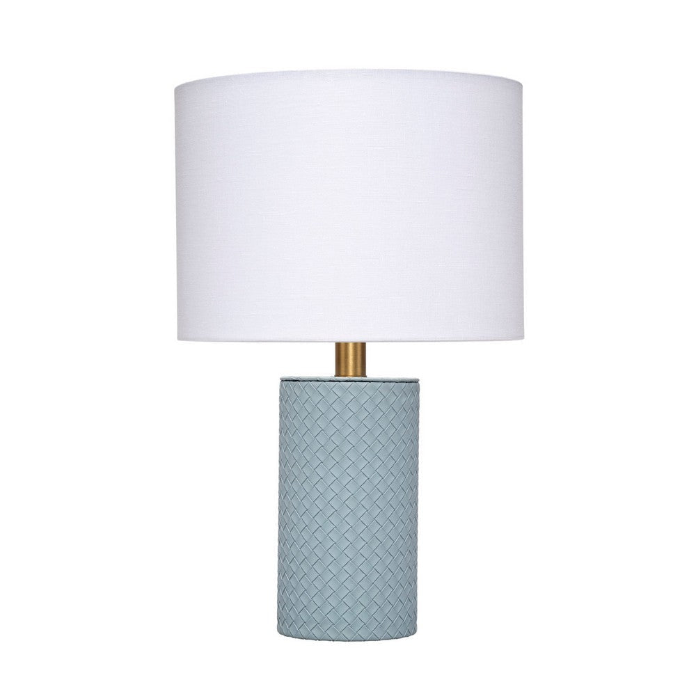 Myn Table Lamp | 18" | White Linen Drum Shade | Blue Leather Base