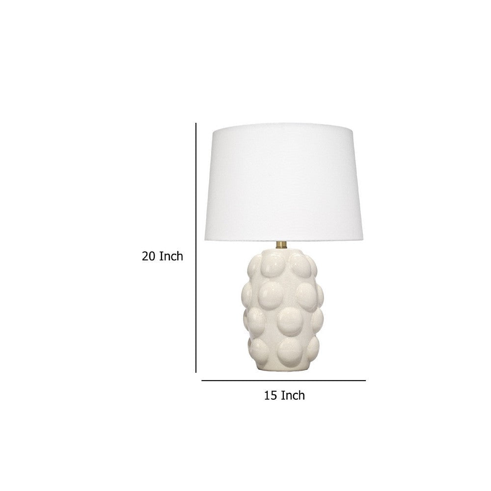 Lizy Accent Table Lamp | White Linen Shade | Bubble Ceramic Base 20’’ BM334558