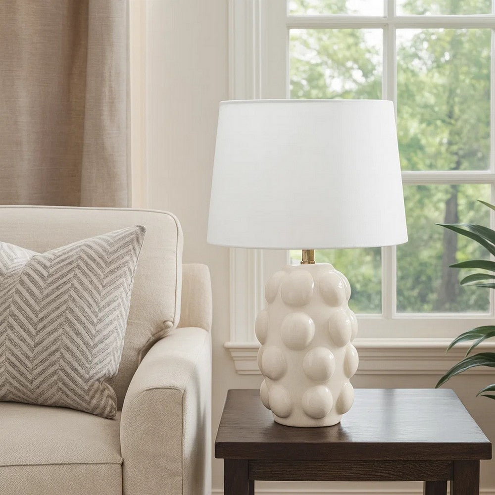 Lizy Accent Table Lamp | White Linen Shade | Bubble Ceramic Base 20"