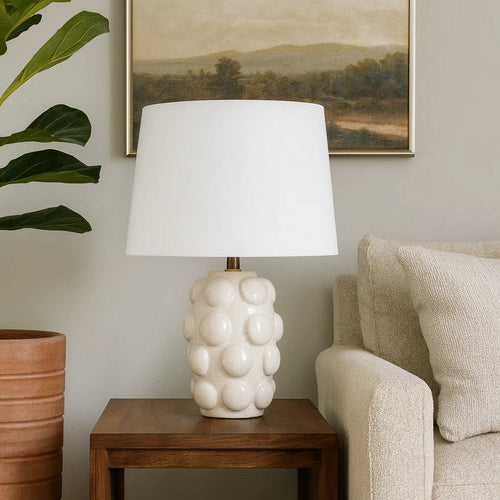 Lizy Accent Table Lamp | White Linen Shade | Bubble Ceramic Base 20"