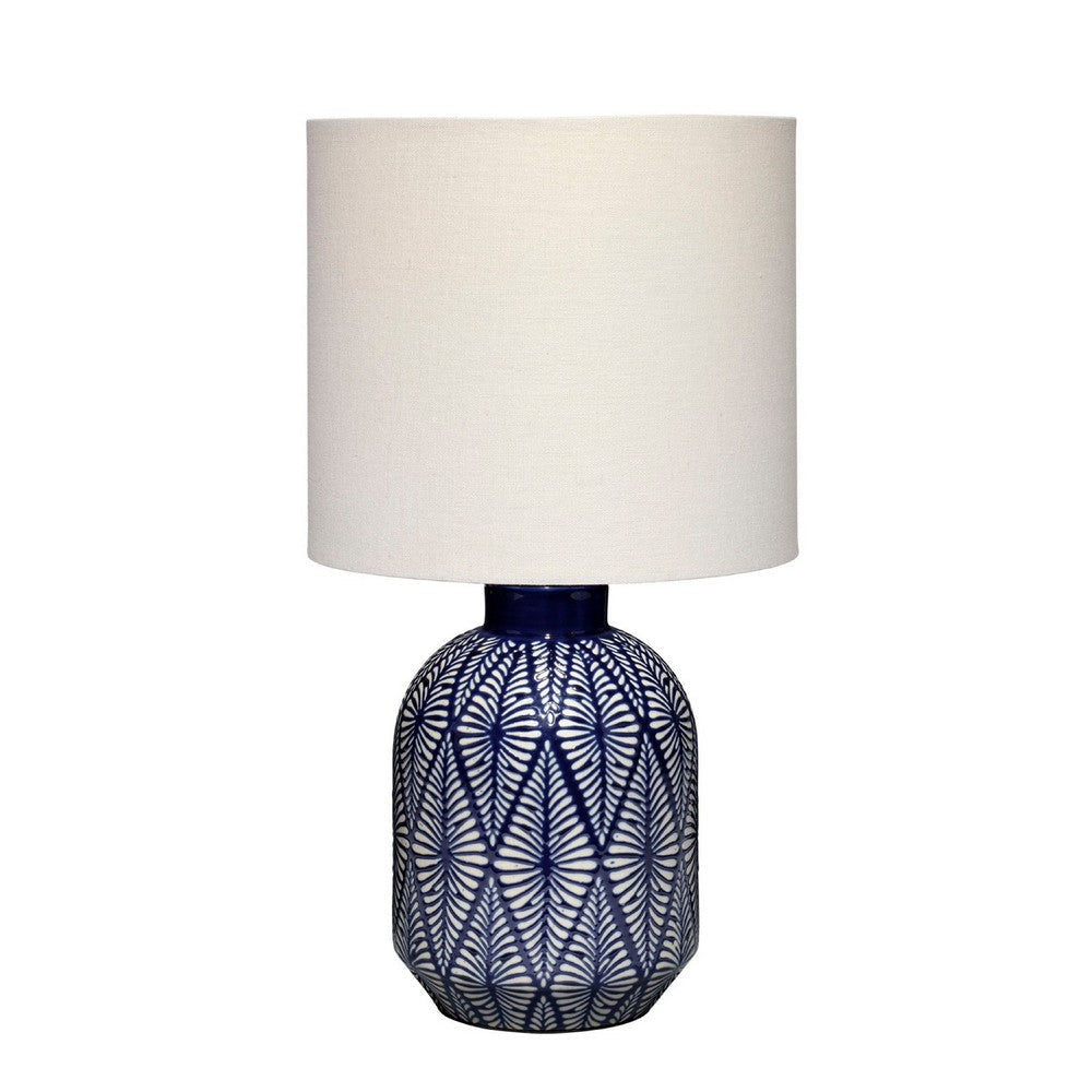Hyla Accent Table Lamp | 17’’ | Cream Linen | Blue Geometric Ceramic BM334559