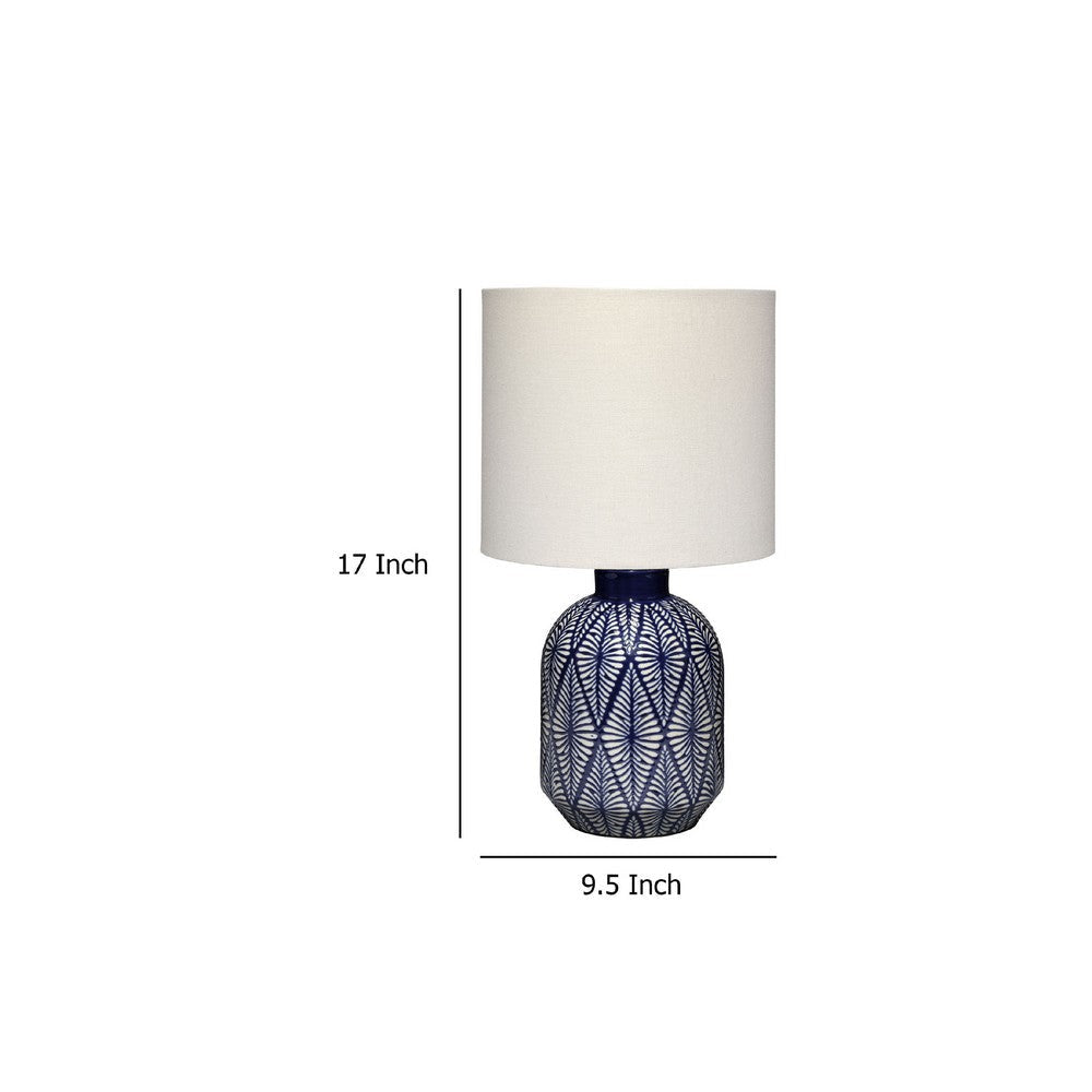 Hyla Accent Table Lamp | 17’’ | Cream Linen | Blue Geometric Ceramic BM334559