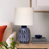 Hyla Accent Table Lamp | 17" | Cream Linen | Blue Geometric Ceramic