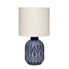 Hyla Accent Table Lamp | 17" | Cream Linen | Blue Geometric Ceramic