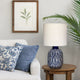 Hyla Accent Table Lamp | 17" | Cream Linen | Blue Geometric Ceramic