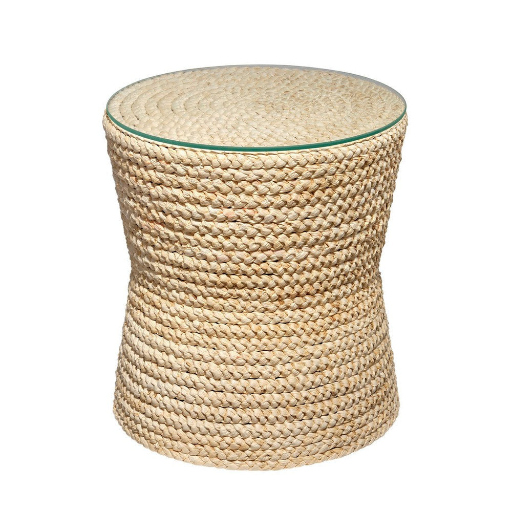 Grix Side End Table | 20’’ Tempered Glass Round Top Braided Hourglass BM334560