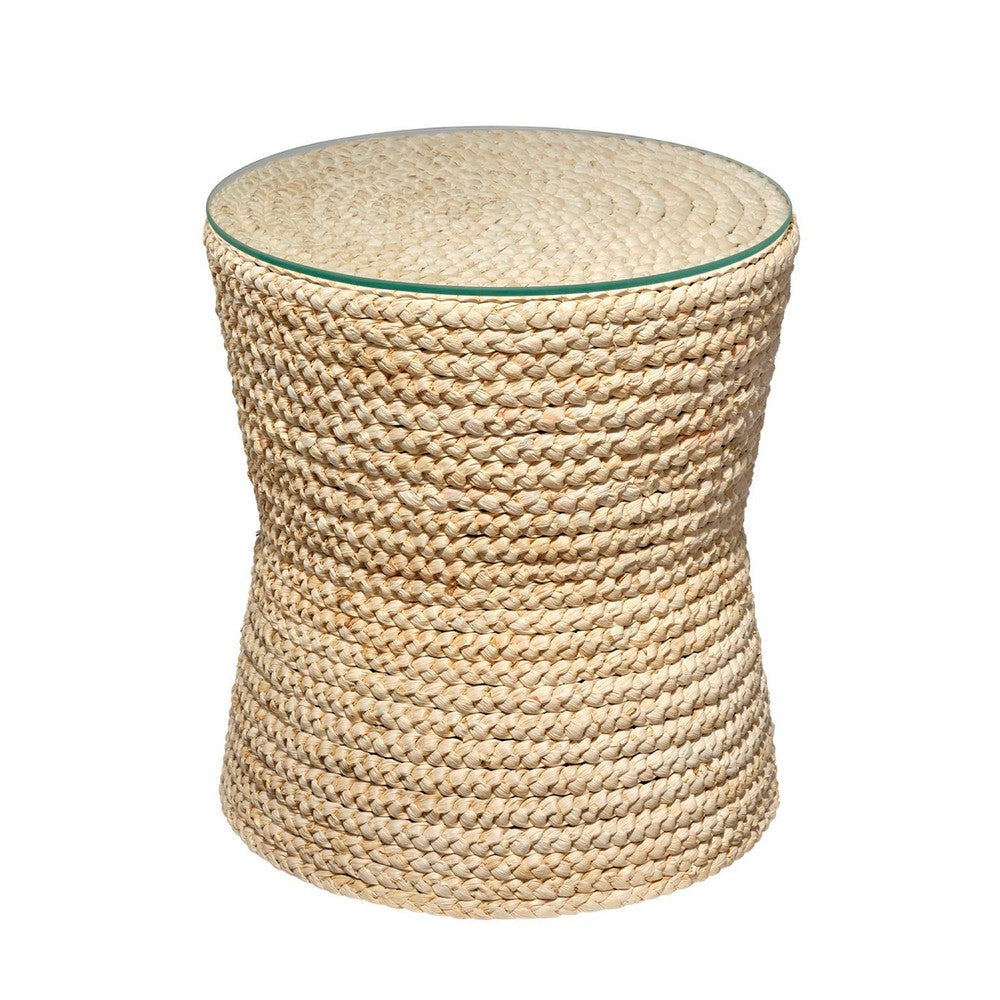 Grix Side End Table | 20" Tempered Glass Round Top, Braided Hourglass