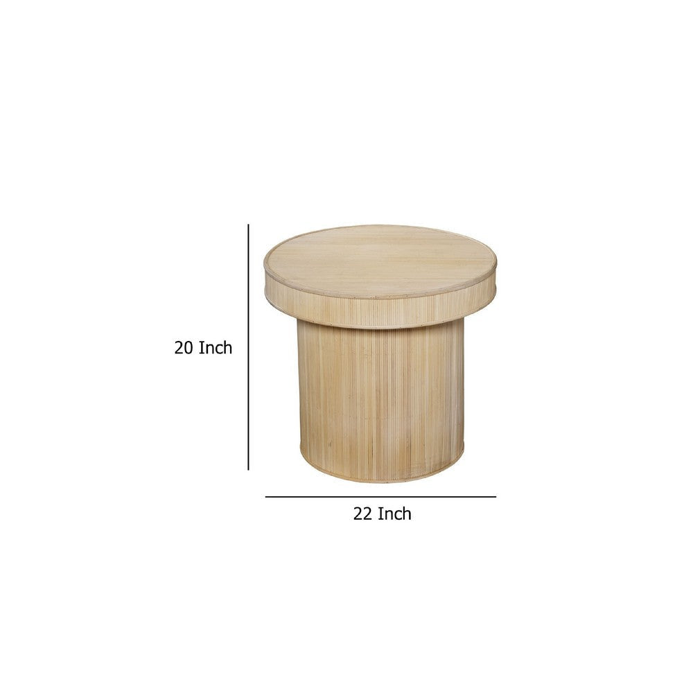 Tyl Side End Table | 22’’ | Round Top | Cylindrical Bamboo Base | Brown BM334561