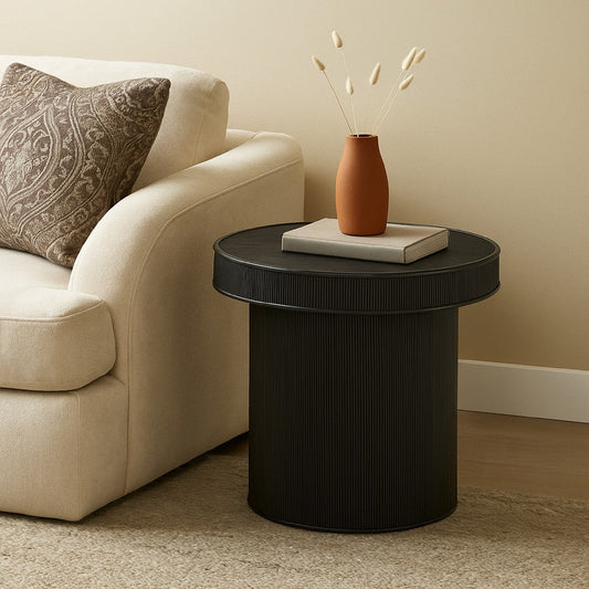Tyl Side End Table | 22" | Round Top | Cylindrical Bamboo Base | Black