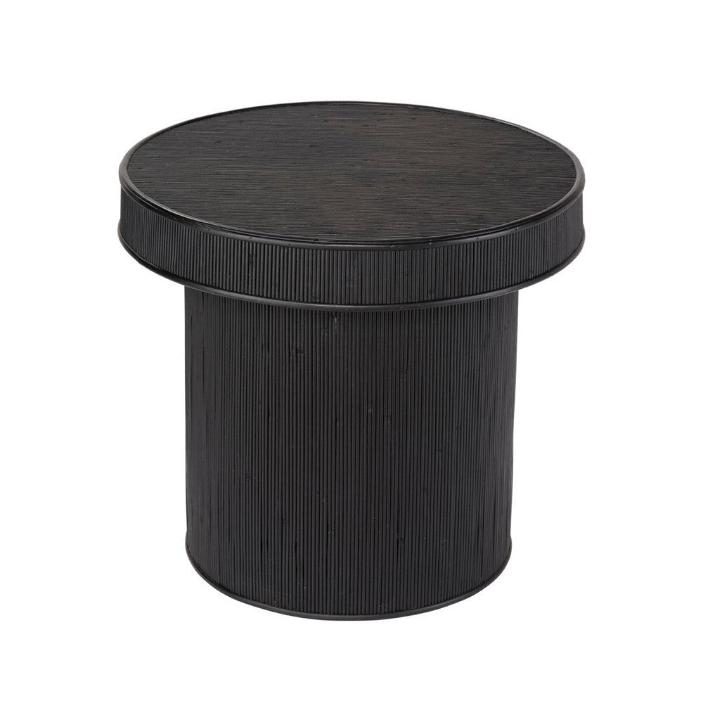 Tyl Side End Table | 22" | Round Top | Cylindrical Bamboo Base | Black