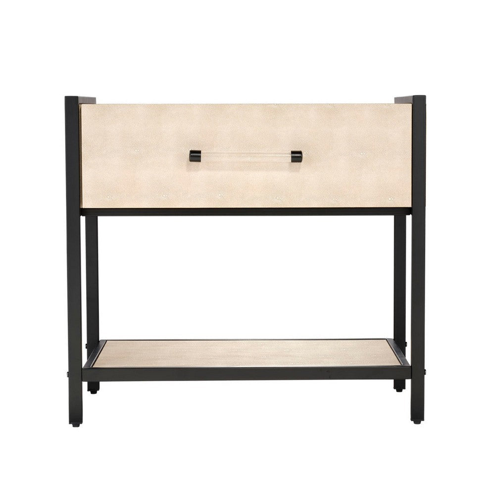 Caz Side Table 1 Drawer Black Iron Frame Faux Shagreen Leather 26’’ BM334563