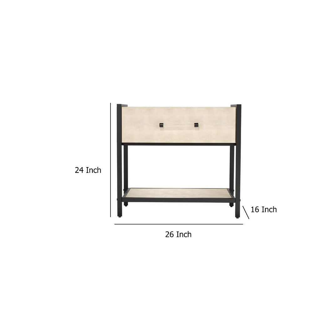 Caz Side Table 1 Drawer Black Iron Frame Faux Shagreen Leather 26’’ BM334563