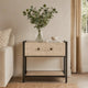 Caz Side Table, 1 Drawer, Black Iron Frame, Faux Shagreen Leather, 26"
