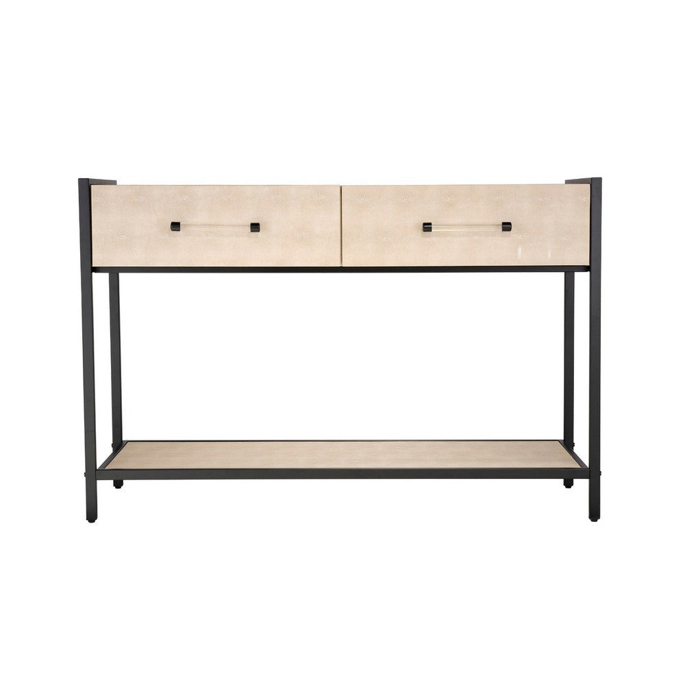 Caz Sofa Console Table | 2 Drawers | Black Frame | Faux Leather | 48’’ BM334564