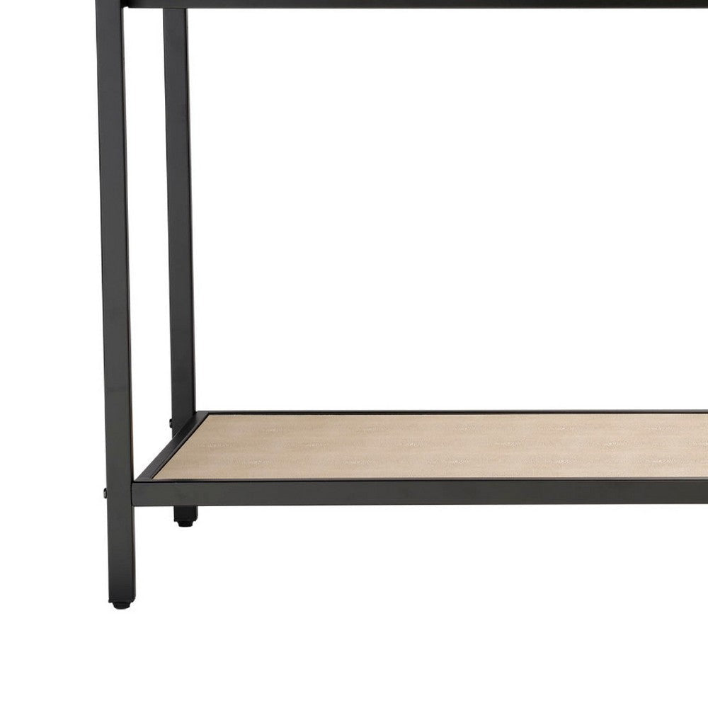 Caz Sofa Console Table | 2 Drawers | Black Frame | Faux Leather | 48’’ BM334564