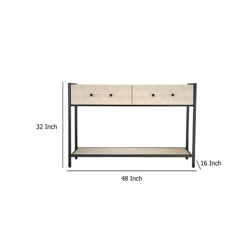 Caz Sofa Console Table | 2 Drawers | Black Frame | Faux Leather | 48’’ BM334564