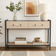 Caz Sofa Console Table | 2 Drawers | Black Frame | Faux Leather | 48"