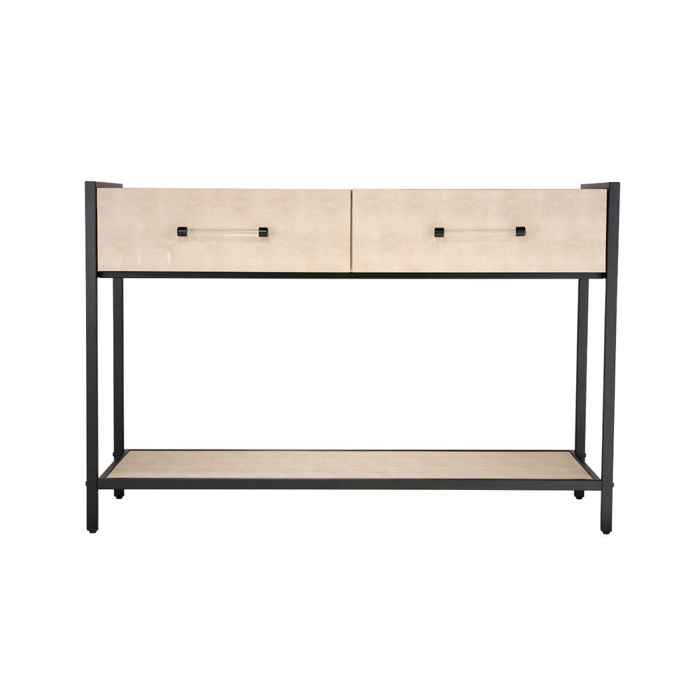 Caz Sofa Console Table | 2 Drawers | Black Frame | Faux Leather | 48"