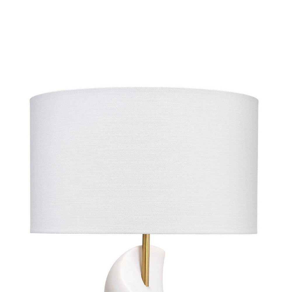 Koz Accent Table Lamp | Linen Shade | White Curved Sculpture 32’’ BM334565