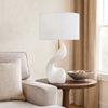 Koz Accent Table Lamp | Linen Shade | White Curved Sculpture 32"