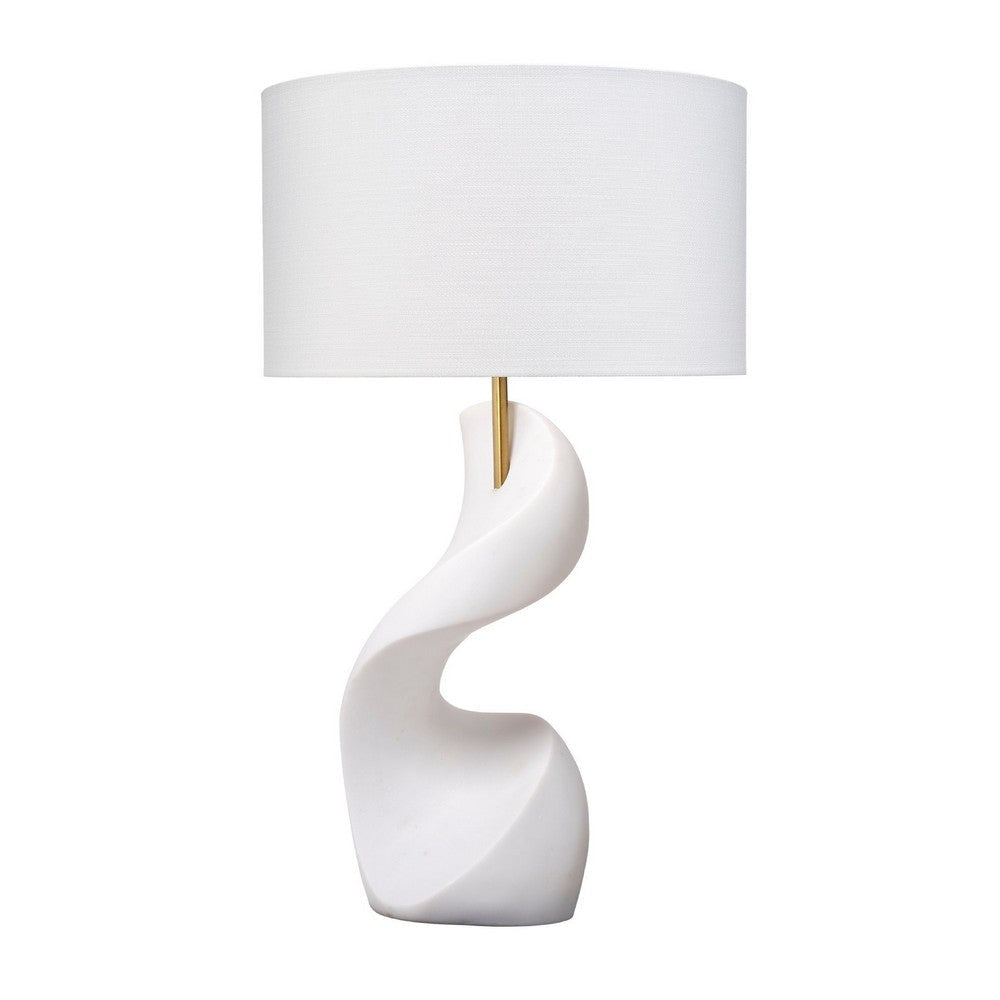 Koz Accent Table Lamp | Linen Shade | White Curved Sculpture 32"