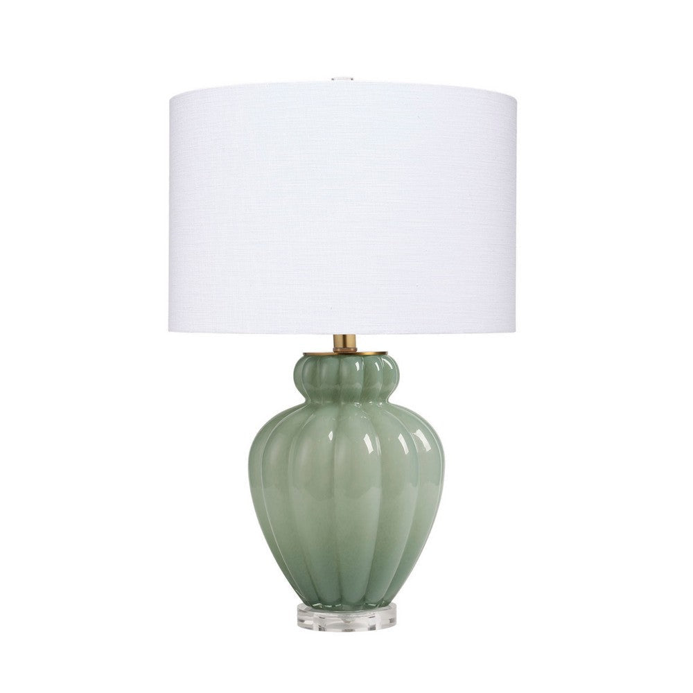 Aggy Accent Table Lamp | White Linen Shade | Green Glass Base 23’’