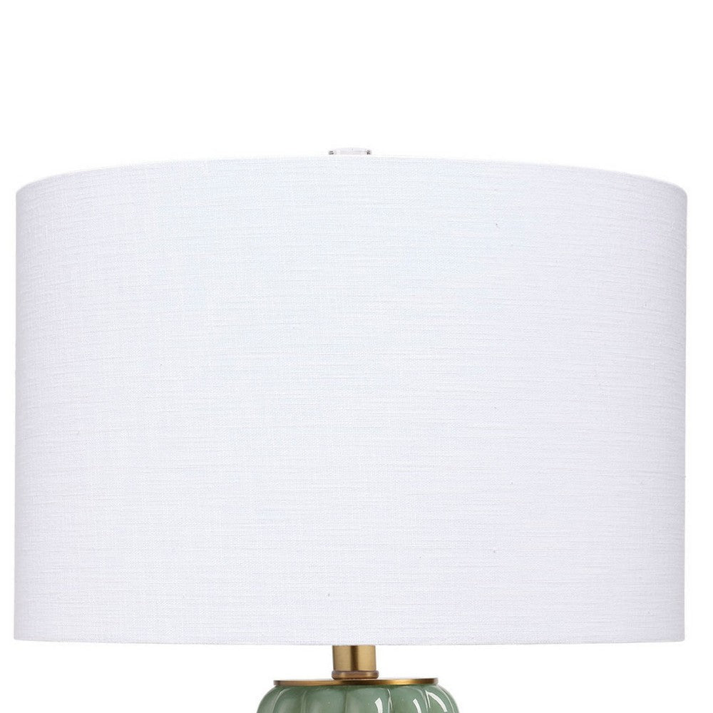 Aggy Accent Table Lamp | White Linen Shade | Green Glass Base 23’’