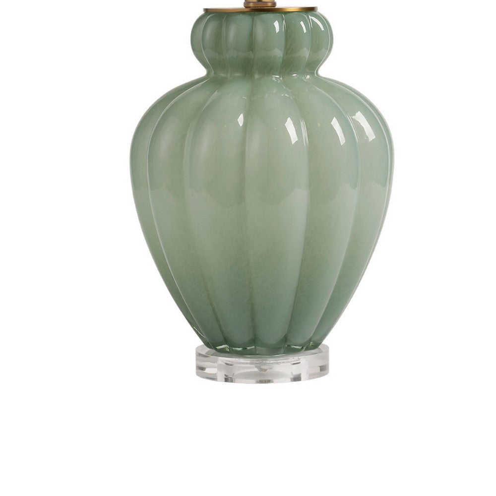 Aggy Accent Table Lamp | White Linen Shade | Green Glass Base 23’’